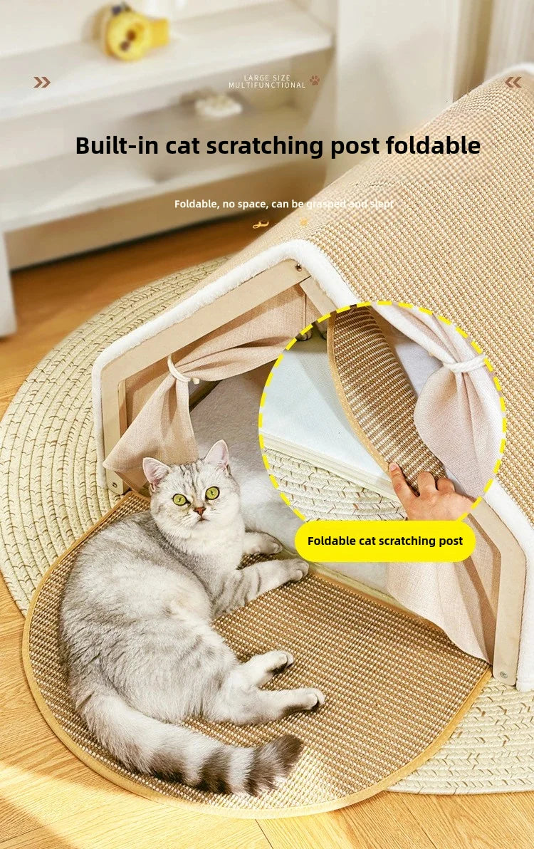 Cat Nest Winter Warm Cat Villa Cat House Shell Semi-Enclosed Sleeping Bag Cat Scratching Board Does Not Drop Scraps Sisal Cat Te