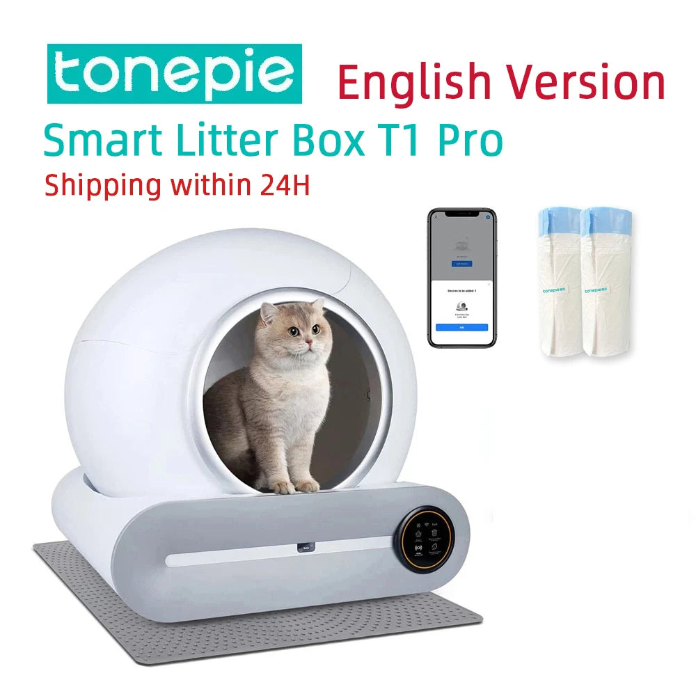 65L Automatic Smart Cat Litter Box Self Cleaning Fully Enclosed Cat Litter Box Pet Toilet Litter Tray English Versions